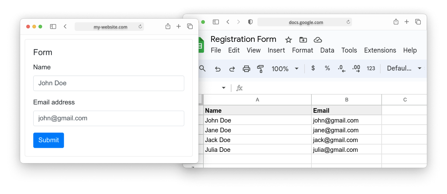 Form sending data to sheet